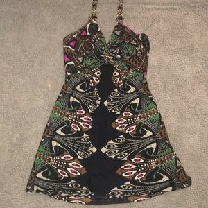 Sky Print Dress with Jeweled Aceents